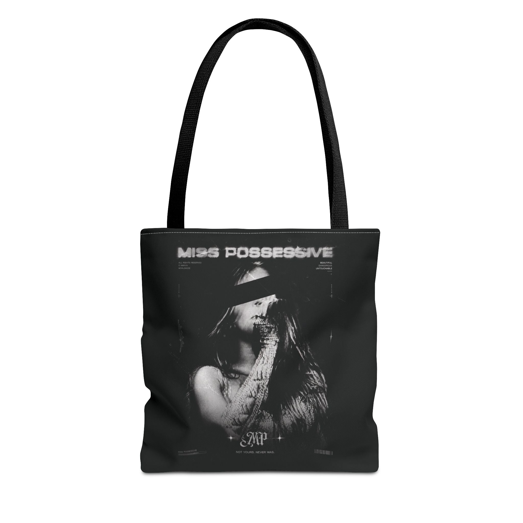 Possessive MP Graphic Tote Bag — Gothic Band Art, Dark Aesthetic Everyday Tote