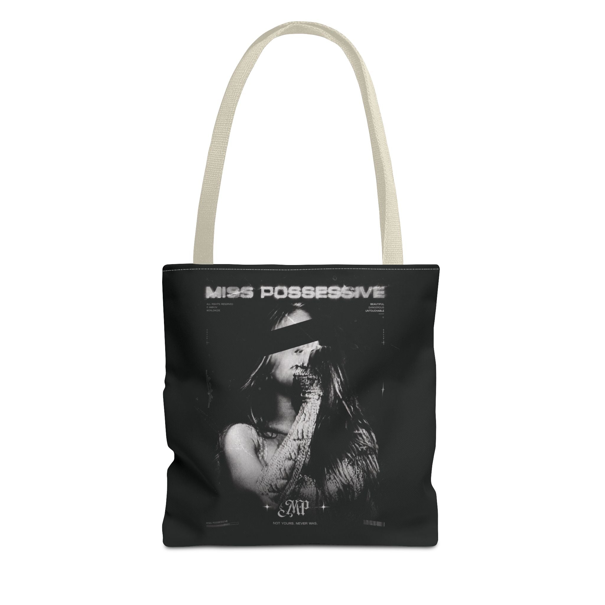 Possessive MP Graphic Tote Bag — Gothic Band Art, Dark Aesthetic Everyday Tote